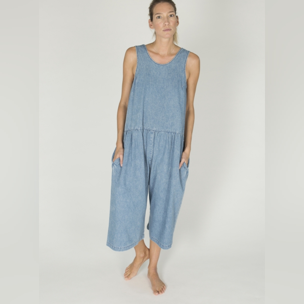 Sleeveless Light Blue Denim Jumpsuit